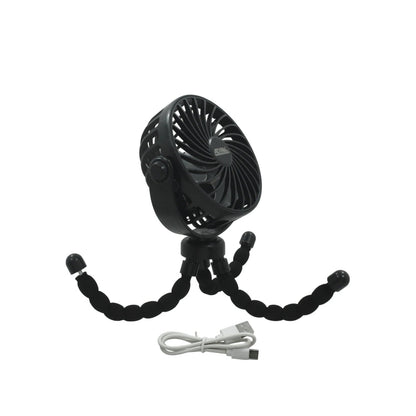 Ventilador mini portátil Adir negro con trípode flexible y cable USB para escritorio o camping.
