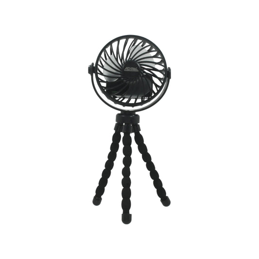 Ventilador mini portátil Adir negro con trípode flexible para escritorio o camping