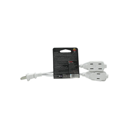 Extensión eléctrica dual Adir 5819 blanca con clavija y dos receptáculos para conexión de aparatos.