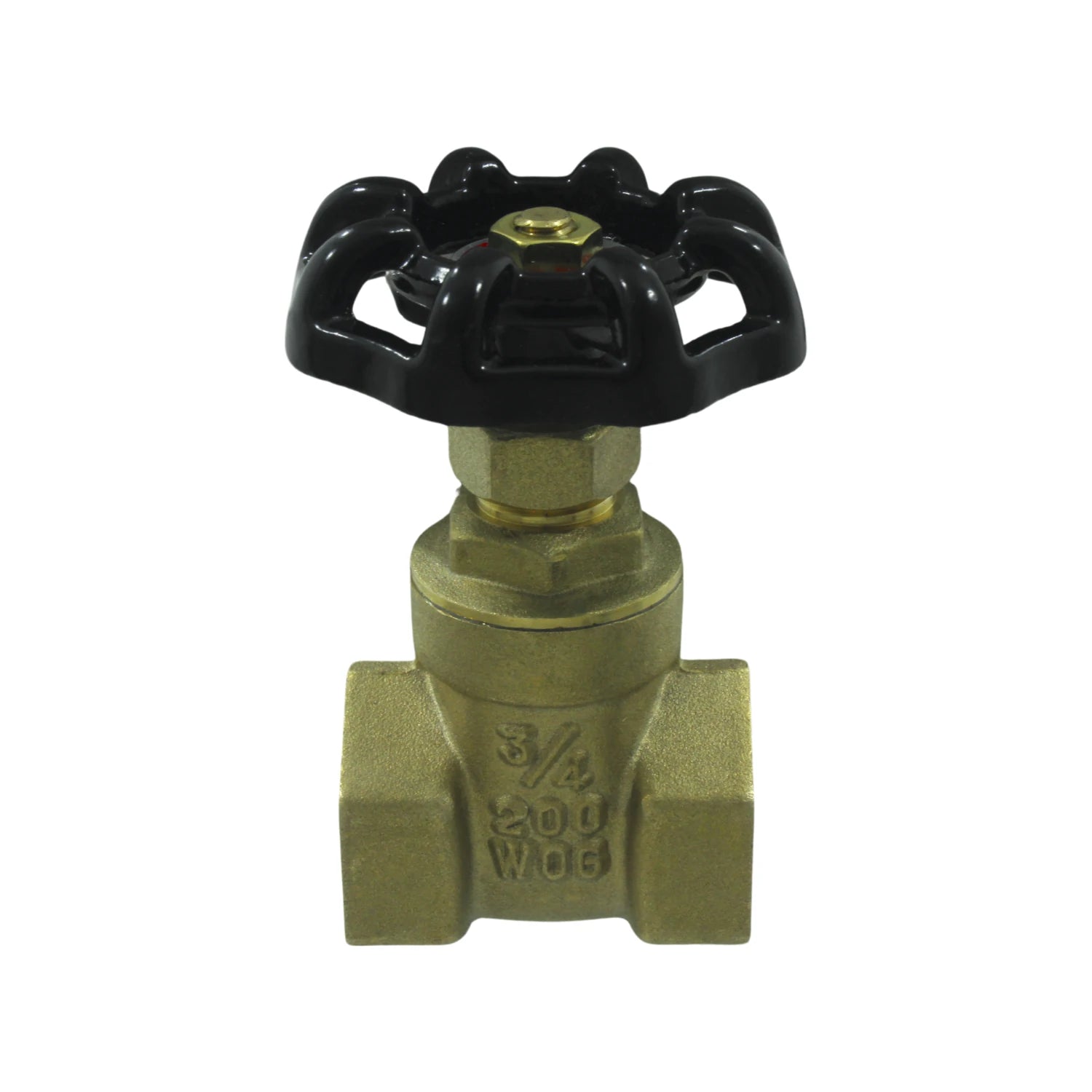Válvula de compuerta de latón 3/4" roscable con volante negro para control de agua y gas