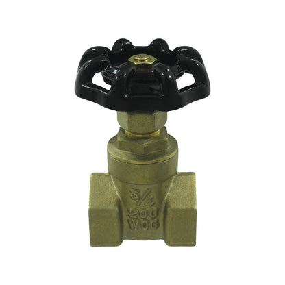 Válvula de compuerta de latón 3/4" roscable con volante negro para control de agua y gas