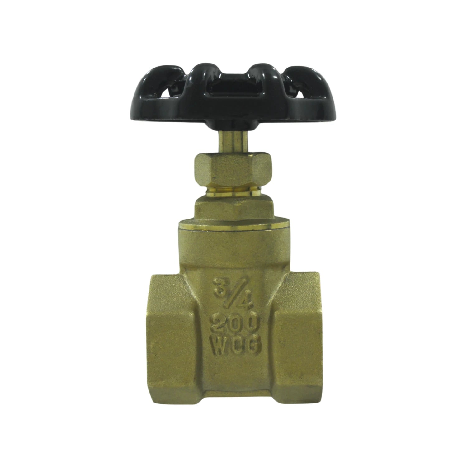 Válvula de compuerta de latón 3/4" roscable con volante negro para agua, aceite y gas 200 WOG