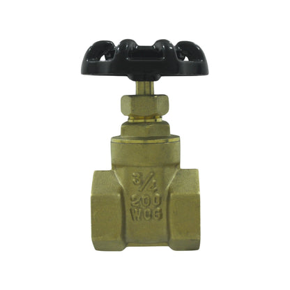 Válvula de compuerta de latón 3/4" roscable con volante negro para agua, aceite y gas 200 WOG