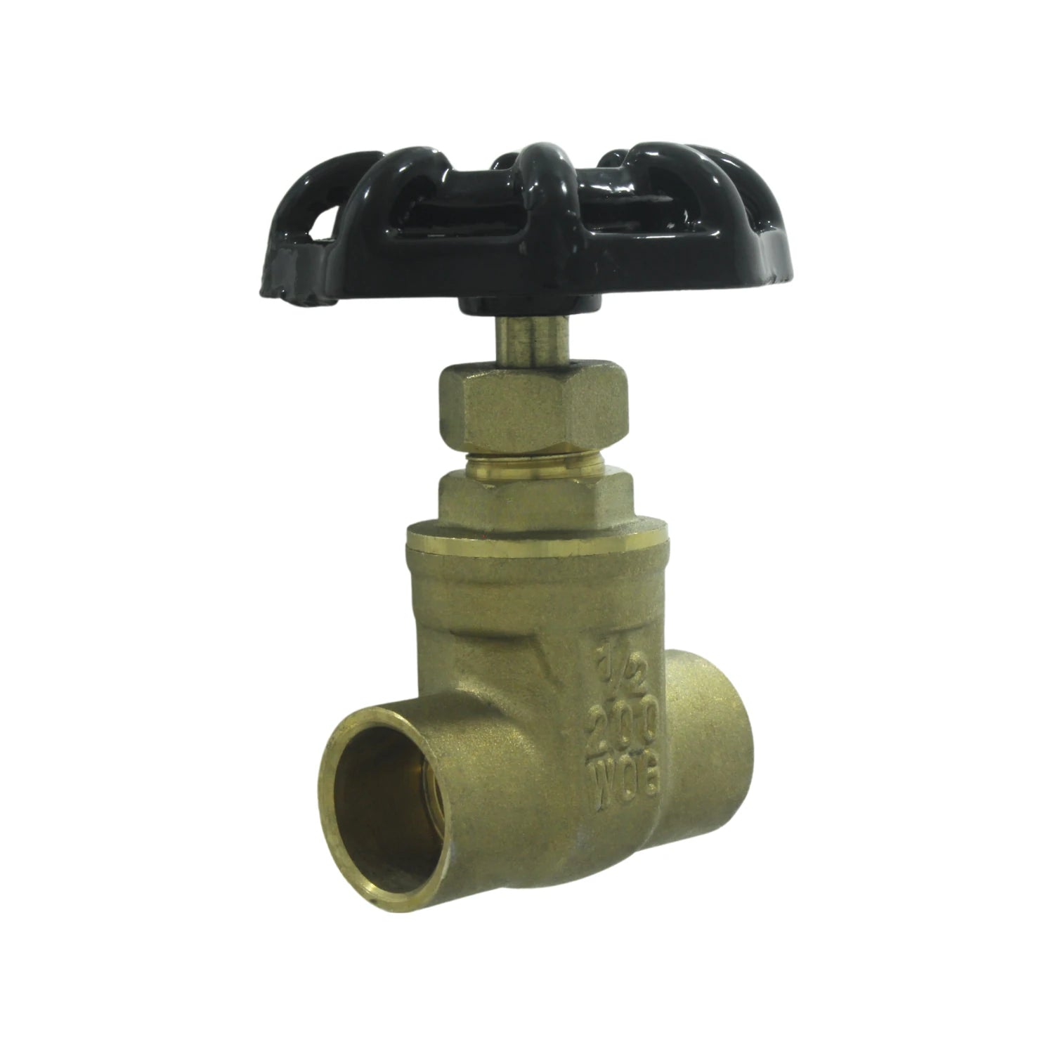 Válvula de compuerta de latón roscada de 1/2 pulgada con volante negro, para control de flujo de agua 200 WOG