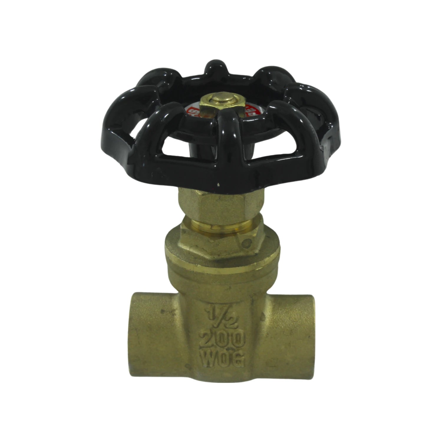 Válvula de compuerta 1/2" latón, manija negra, 200 WOG soldable para plomería
