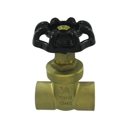 Válvula de compuerta soldable de latón 3/4 pulgadas con manija negra, 200 WOG para sistemas de agua y gas