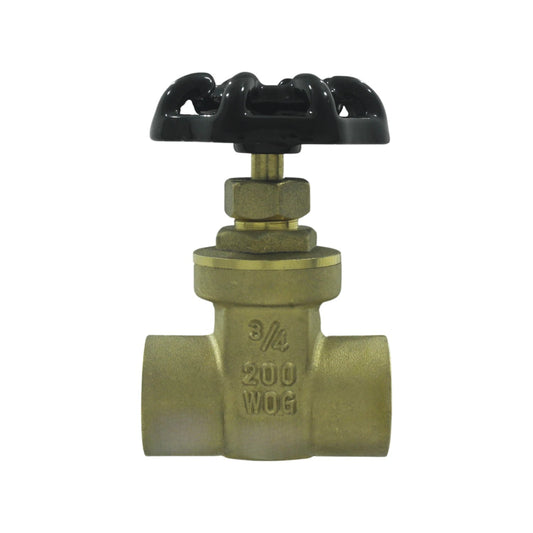 Válvula de compuerta de latón 3/4 roscable con manivela negra para plomería, control de flujo 200 WOG