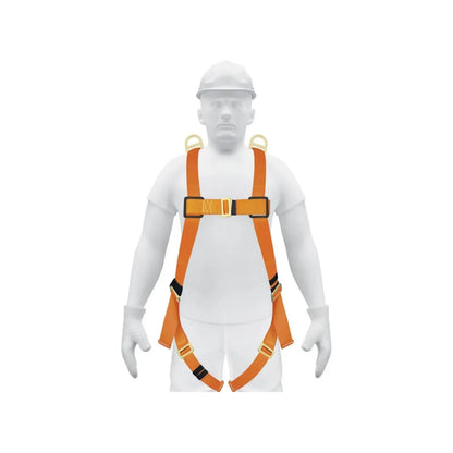 Arnés de seguridad anticaídas naranja con anillos D para protección en trabajo en alturas