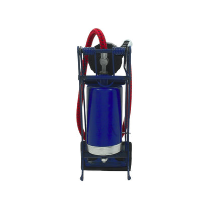 Bomba de pie Adir 836 azul con manguera roja para inflar neumáticos de bicicleta y balones deportivos