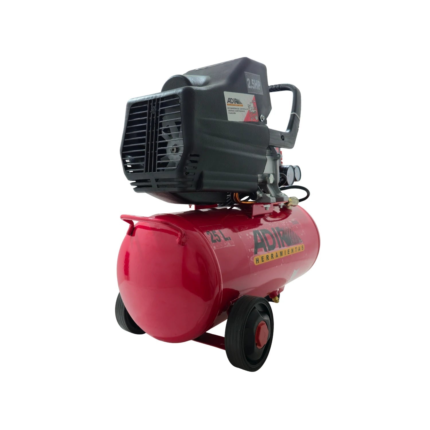 Compresor de aire Adir rojo 2.5 HP 10 litros portátil con ruedas y manija para herramientas neumáticas.
