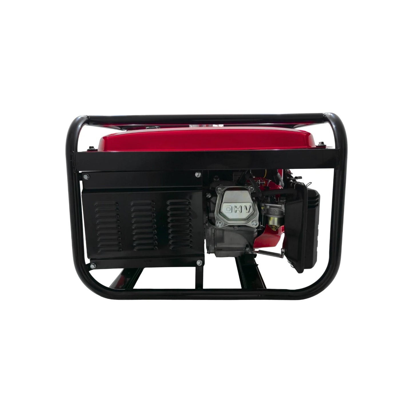 Generador portátil de gasolina 3000W 5.5HP con motor OHV, tanque rojo y estructura negra robusta