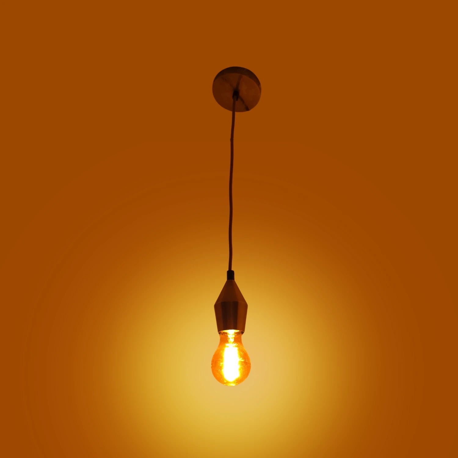 Candil colgante tipo socket con foco Edison, luz cálida, base de madera, iluminación decorativa moderna