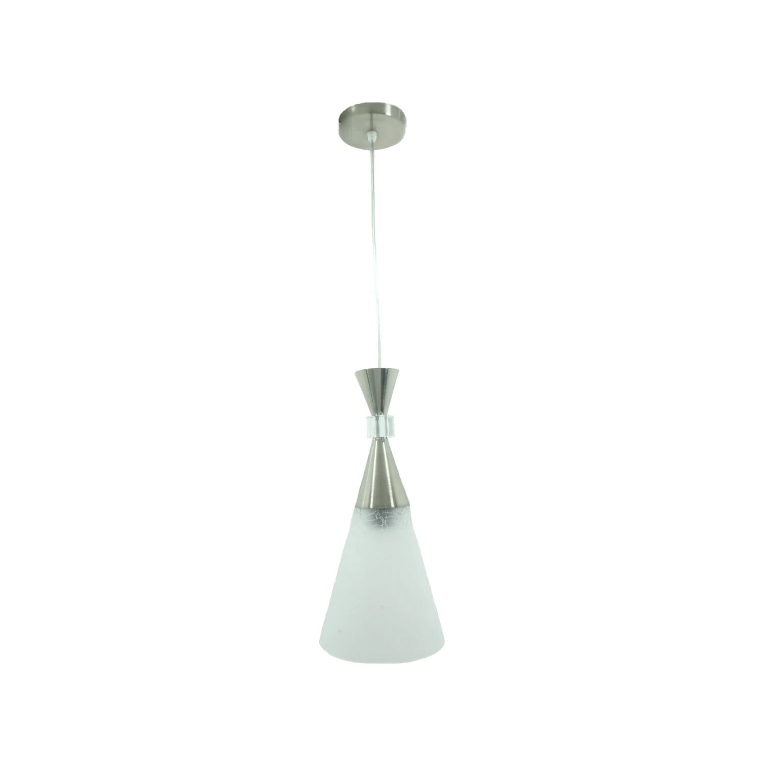 Candil colgante moderno, pantalla cónica de vidrio esmerilado, metal cepillado plateado, ideal para techo
