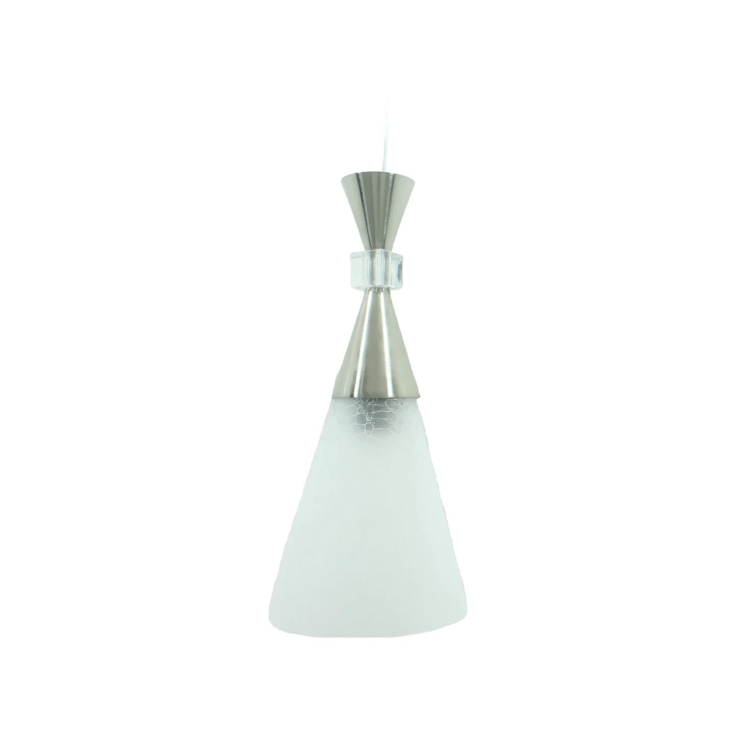Candil colgante individual de acero cepillado y cristal esmerilado, estilo contemporáneo para iluminación interior.