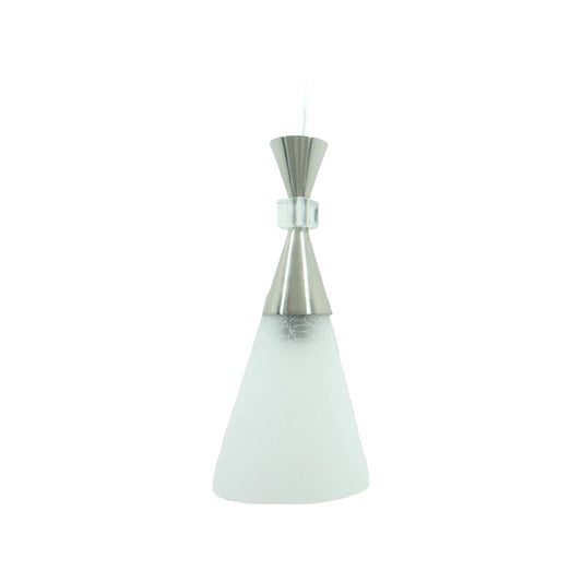 Candil colgante individual de acero cepillado y cristal esmerilado, estilo contemporáneo para iluminación interior.