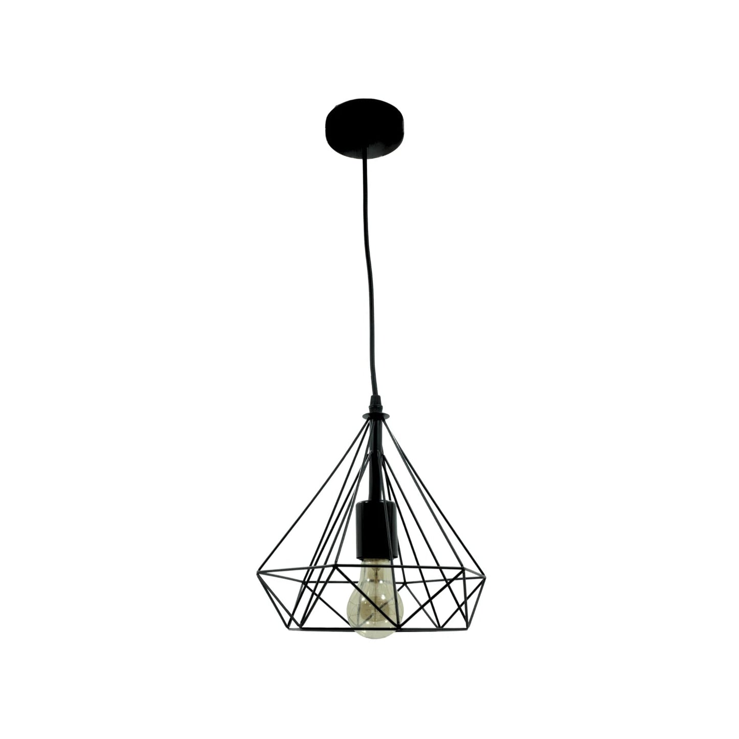 Candil colgante negro de diseño geométrico, con jaula de metal tipo diamante, lámpara de techo estilo industrial vintage