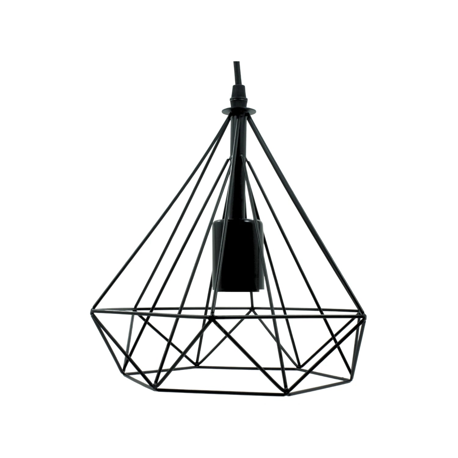 Candil colgante de techo negro, estructura de jaula geométrica, metal, diseño moderno para interior.