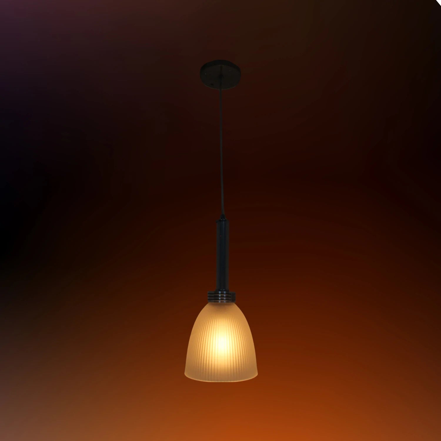 Candil colgante tulipán con pantalla de cristal esmerilado estriado y luz cálida decorativa