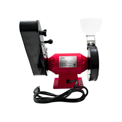 Esmeril de banco rojo Adir 6 pulgadas con lijadora de banda para taller y ferretería