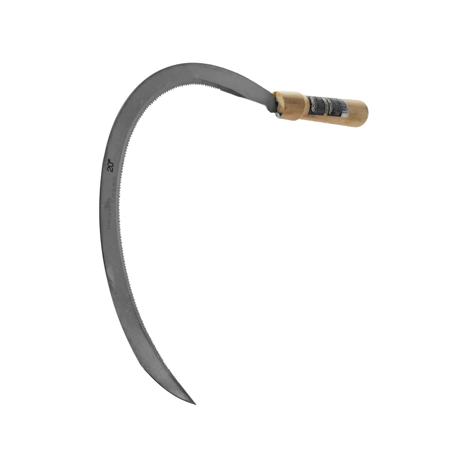 Hoz Adir #2 con mango de madera, hoja curva serrada metálica para corte y jardinería.