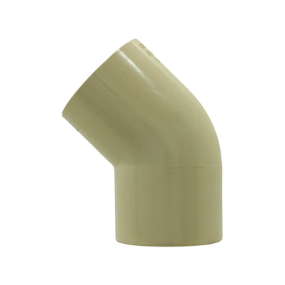Codo CPVC 45 grados para tuberías, color beige, unión angular para instalaciones de fontanería