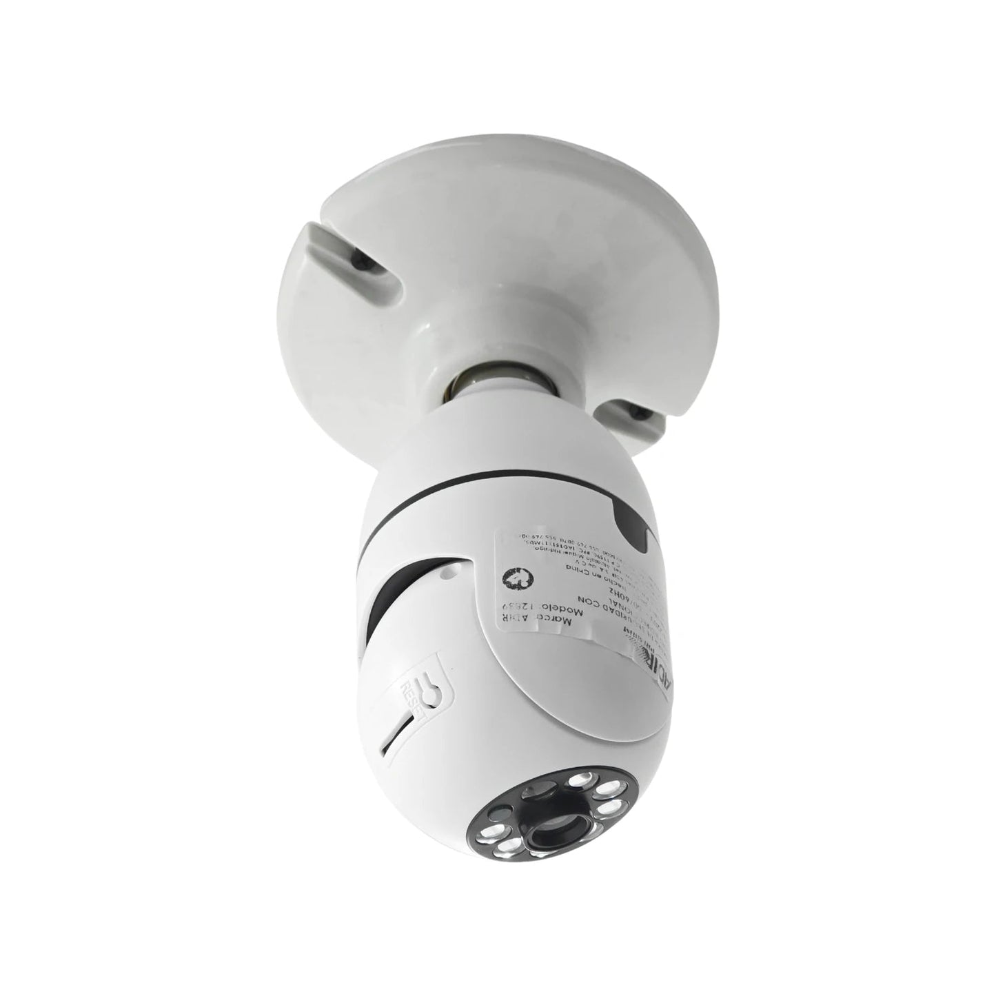 Cámara IP de seguridad WIFI Adir 360°, blanca, con visión nocturna para vigilancia interior remota.