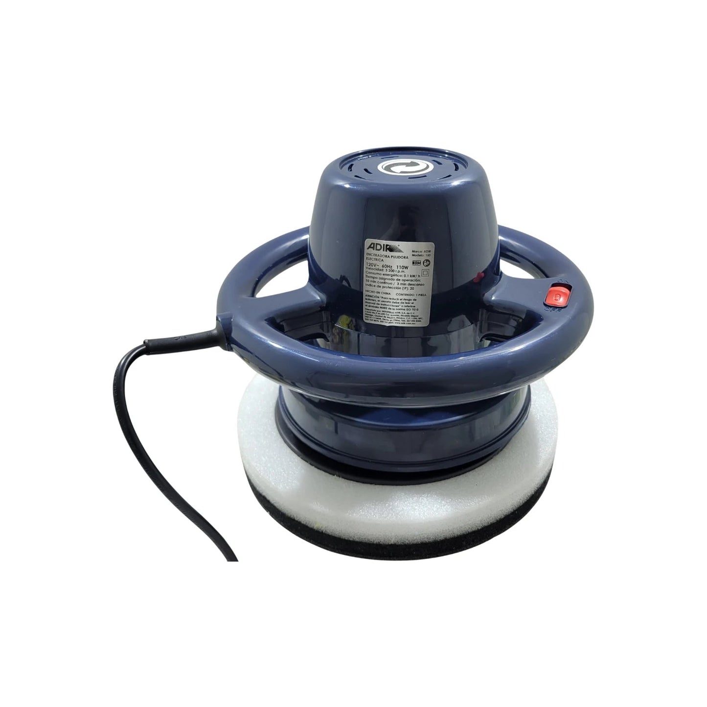 Enceradora y pulidora eléctrica Adir, azul oscuro, para coches con almohadilla de pulido y mango ergonómico.