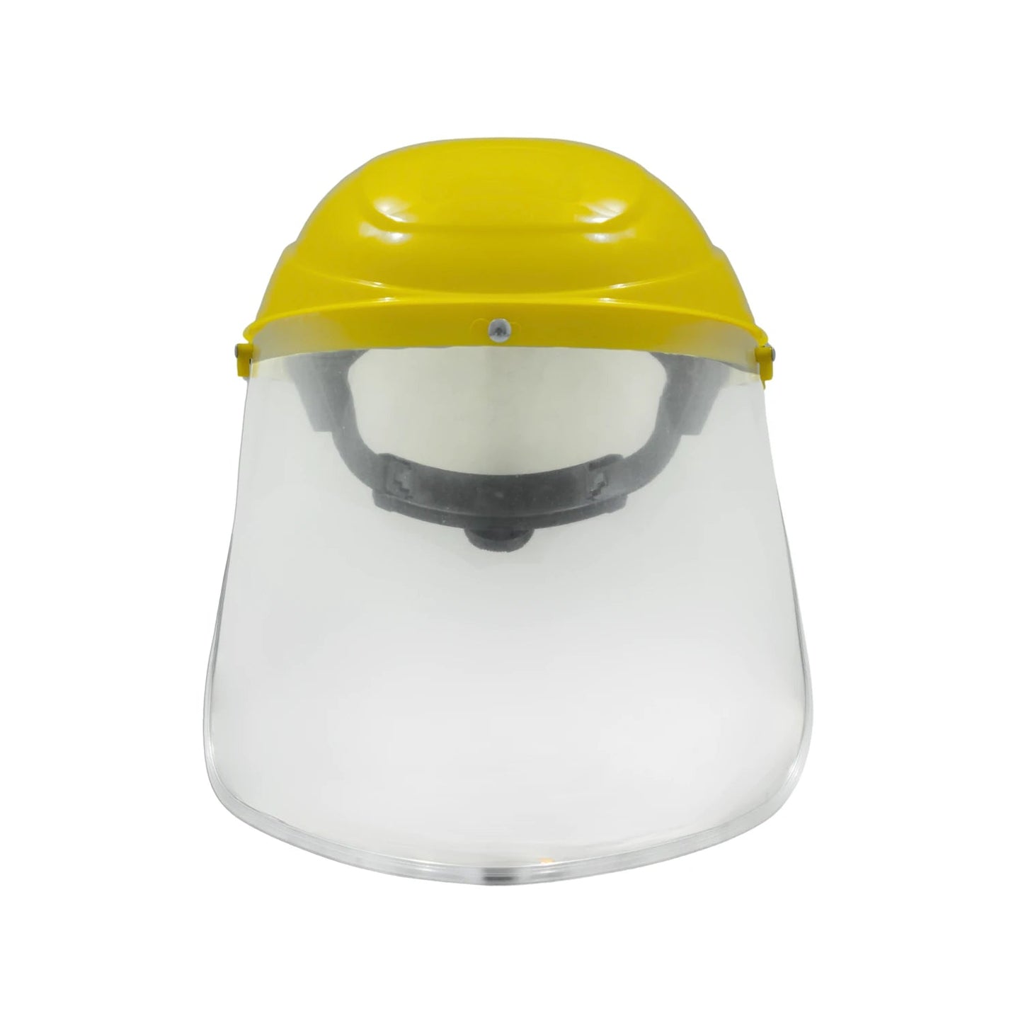 Careta de protección facial amarilla con visor transparente para seguridad industrial y taller
