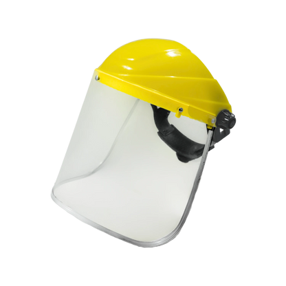 Careta de protección facial amarilla con visera transparente para seguridad industrial