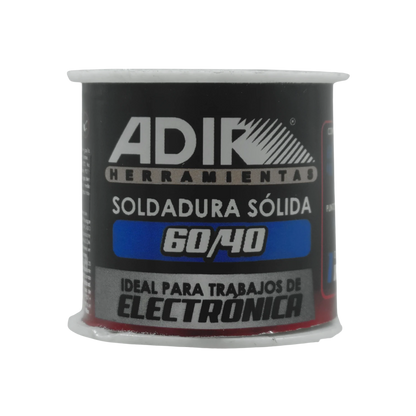 Soldadura sólida Adir 60/40 estaño-plomo ideal para proyectos de electrónica y reparaciones