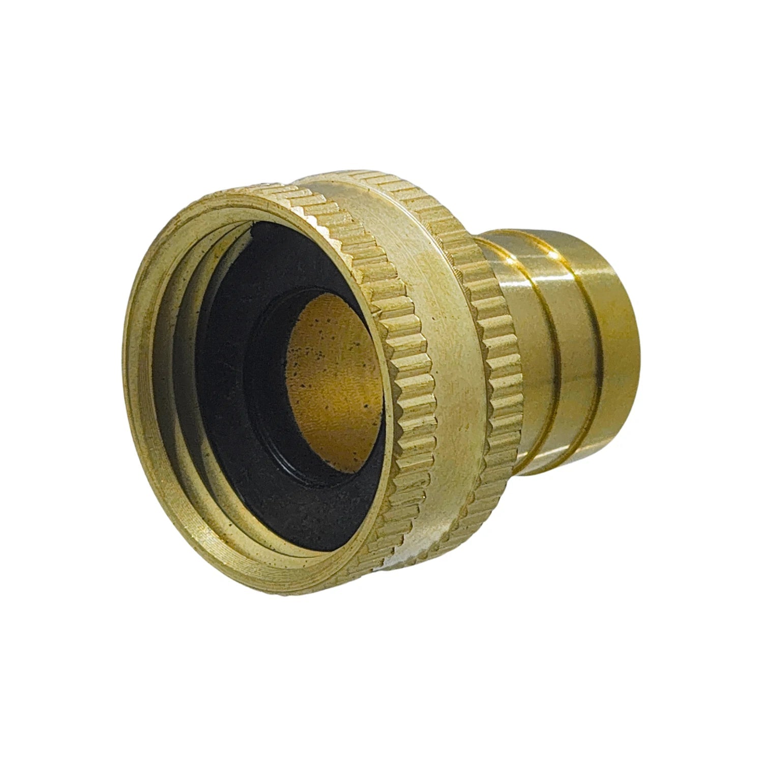 Conector adaptador de latón hembra 3/4 para manguera, rosca estándar con empaque de goma para plomería.