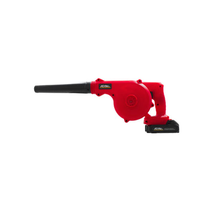 Sopladora inalámbrica ADIR color rojo con batería de 20V para limpieza de jardín y áreas de trabajo.