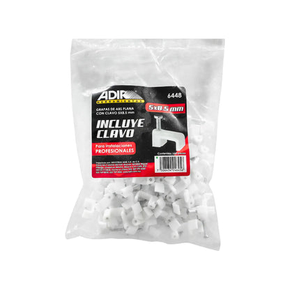 Grapas blancas Adir planas de ABS con clavo 5x8.5mm para cable, 100 piezas, 6448