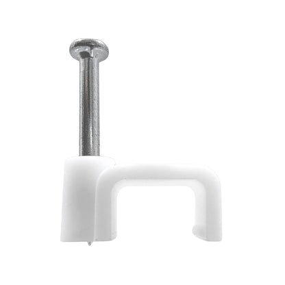 Grapa recta blanca para cable con clavo de acero, sujetacables de 8.5 mm para instalación eléctrica