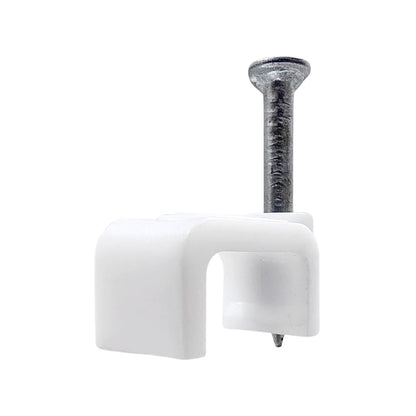 Grapa de cable recta blanca con clavo para fijación de cables eléctricos de 9.5mm