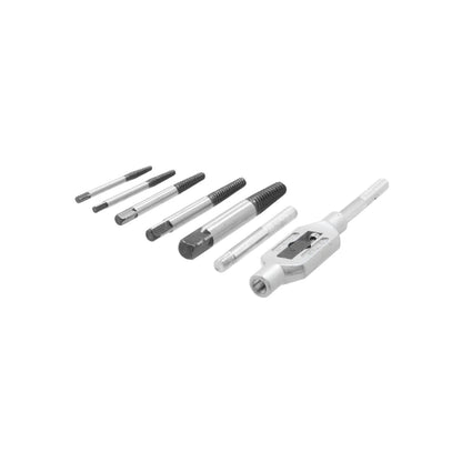 Juego de 6 extractores de tornillos de metal y maneral para retirar pernos y espárragos dañados o rotos.