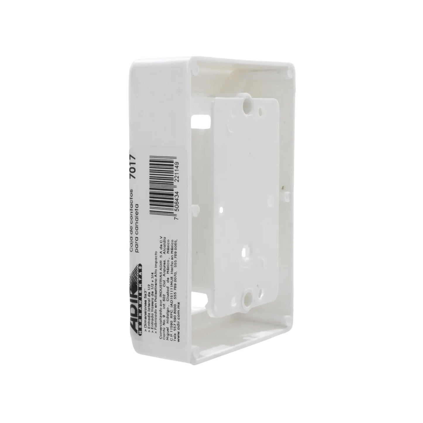 Caja universal de plástico blanca Adir 7017 para contactos eléctricos y canaleta, con entradas 1/2 y 3/4.