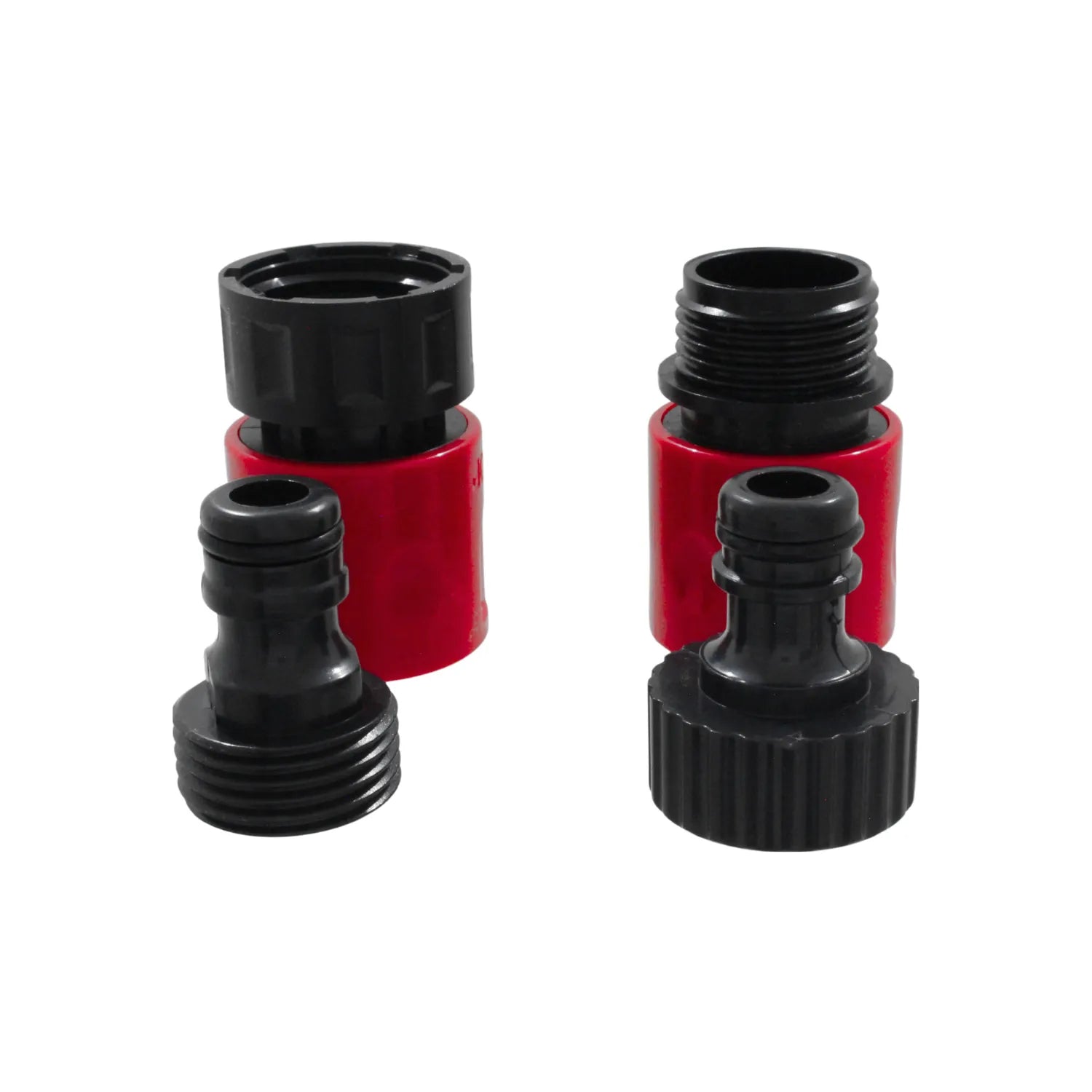 Conectores rápidos para manguera de jardín, acoples de plástico rojo y negro para grifo y accesorios de riego