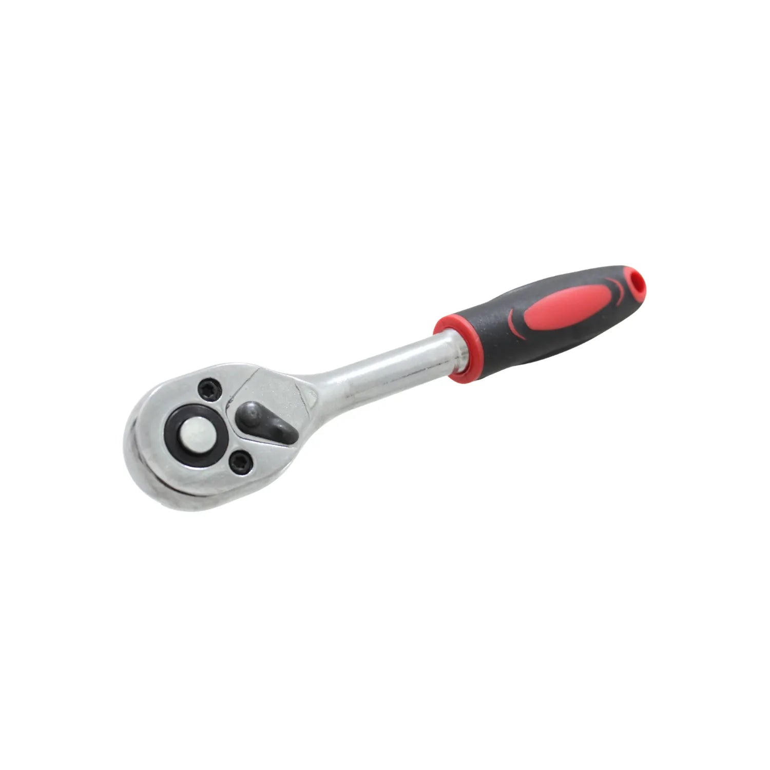 Llave de trinquete reversible con mango ergonómico negro y rojo para mecánica y taller profesional