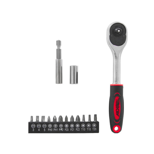 Juego de llave de matraca Adir con 12 puntas de destornillador intercambiables y mango ergonómico antideslizante