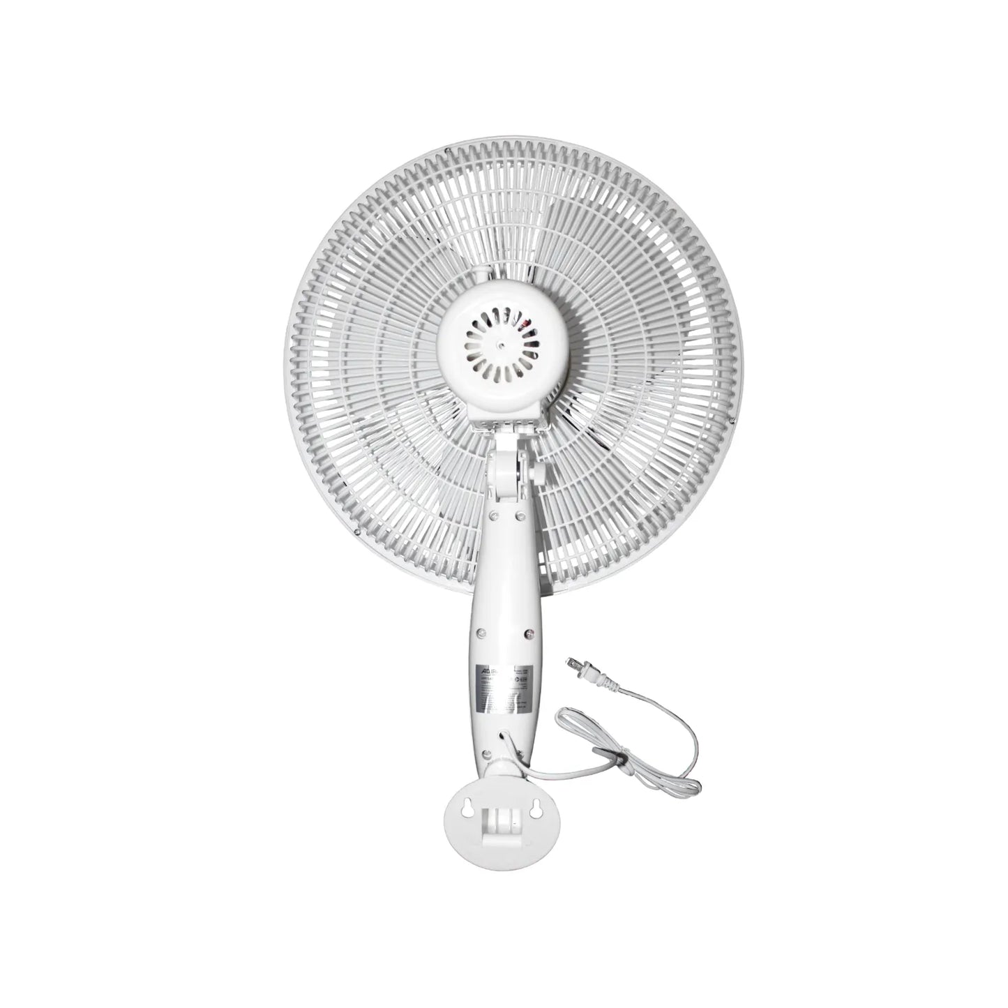 Ventilador de pared blanco de 12 pulgadas con rejilla protectora circular y cable de conexión eléctrica integrado