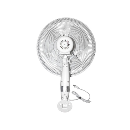 Ventilador de pared blanco de 12 pulgadas con rejilla protectora circular y cable de conexión eléctrica integrado