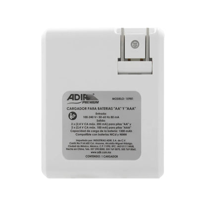 Cargador de baterías recargables AA y AAA Adir Premium modelo 15981 compatible con pilas NiCd y NiMH