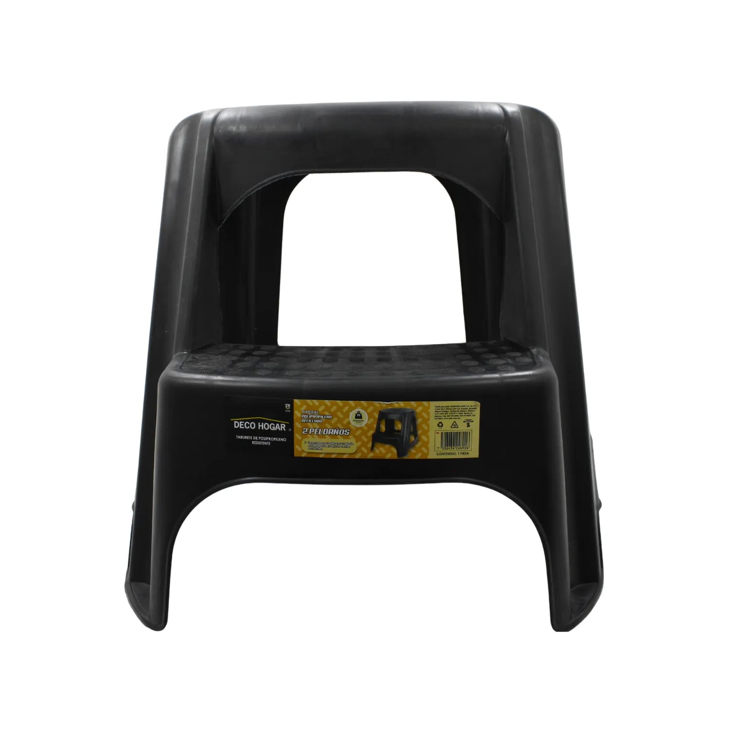 Taburete de polipropileno negro con 2 peldaños Deco Hogar resistente y antideslizante para casa o taller.