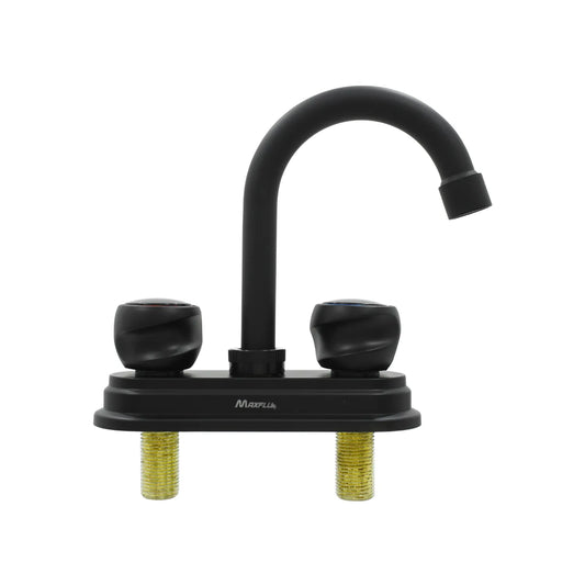 Mezcladora Maxflu negra mate de doble manija con cuello de cisne alto para fregadero de cocina