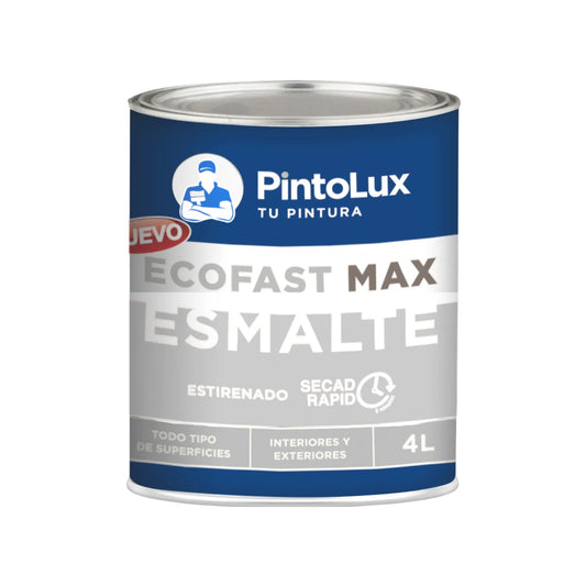 Pintura esmalte PintoLux EcoFast Max blanca 4L secado rápido para todo tipo de superficies, interiores y exteriores.