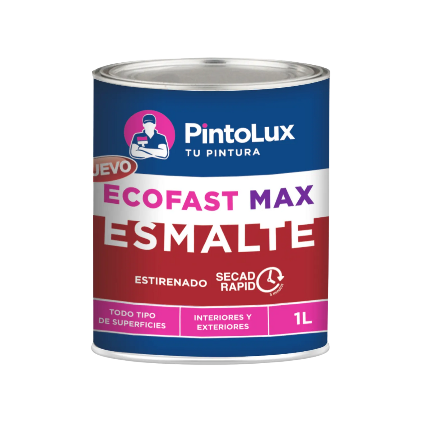 Pintura esmalte brillante Pintolux EcoFast Max rojo bermellón 1L secado rápido 5 min interior/exterior