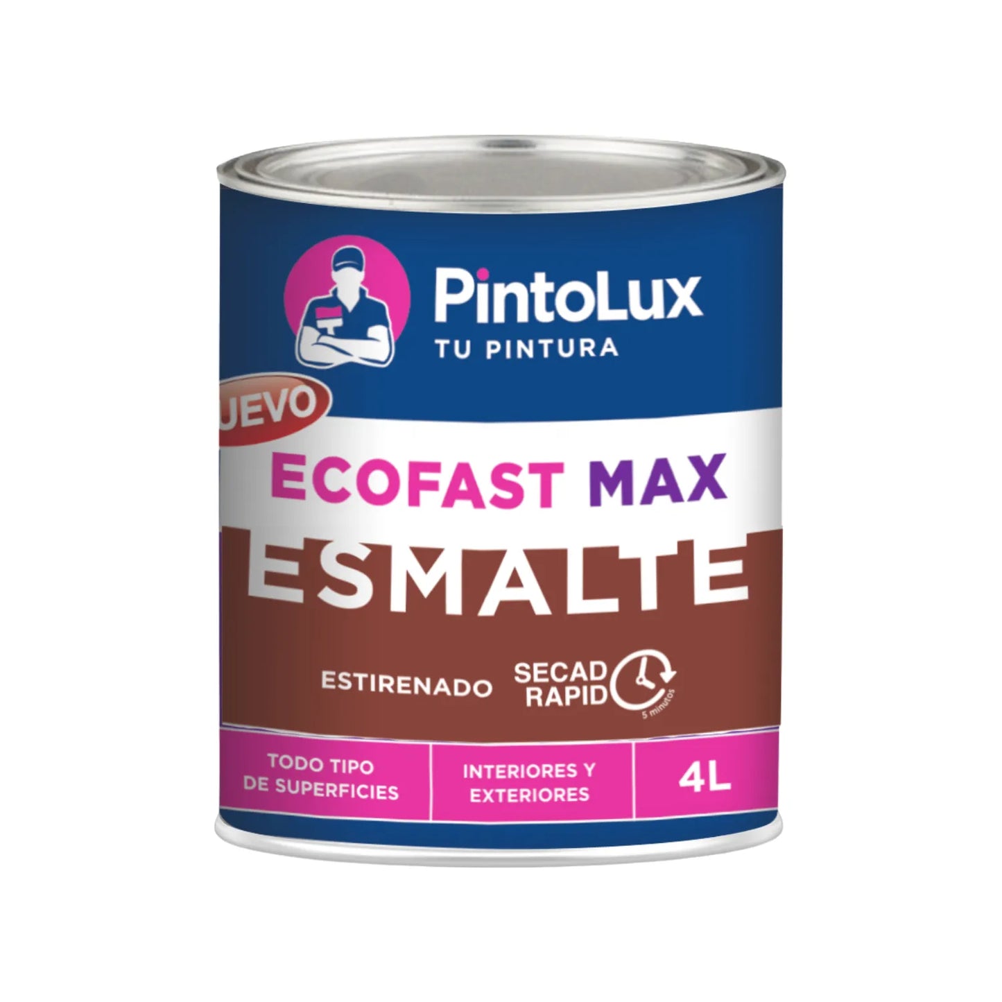 Esmalte PintoLux EcoFast Max rojo óxido 4L. Secado rápido 5 minutos, interiores y exteriores, todo tipo de superficies.