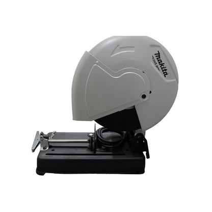 Cortadora de metal Makita 14 pulgadas profesional con base y guarda protectora gris y negra