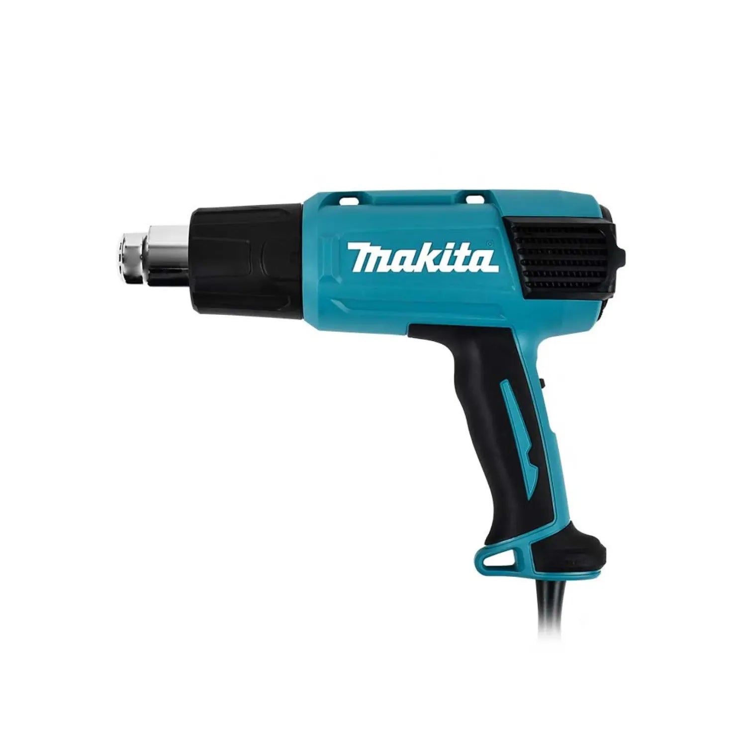 Pistola de calor Makita color turquesa con mango ergonómico para decapado y soldadura de plásticos